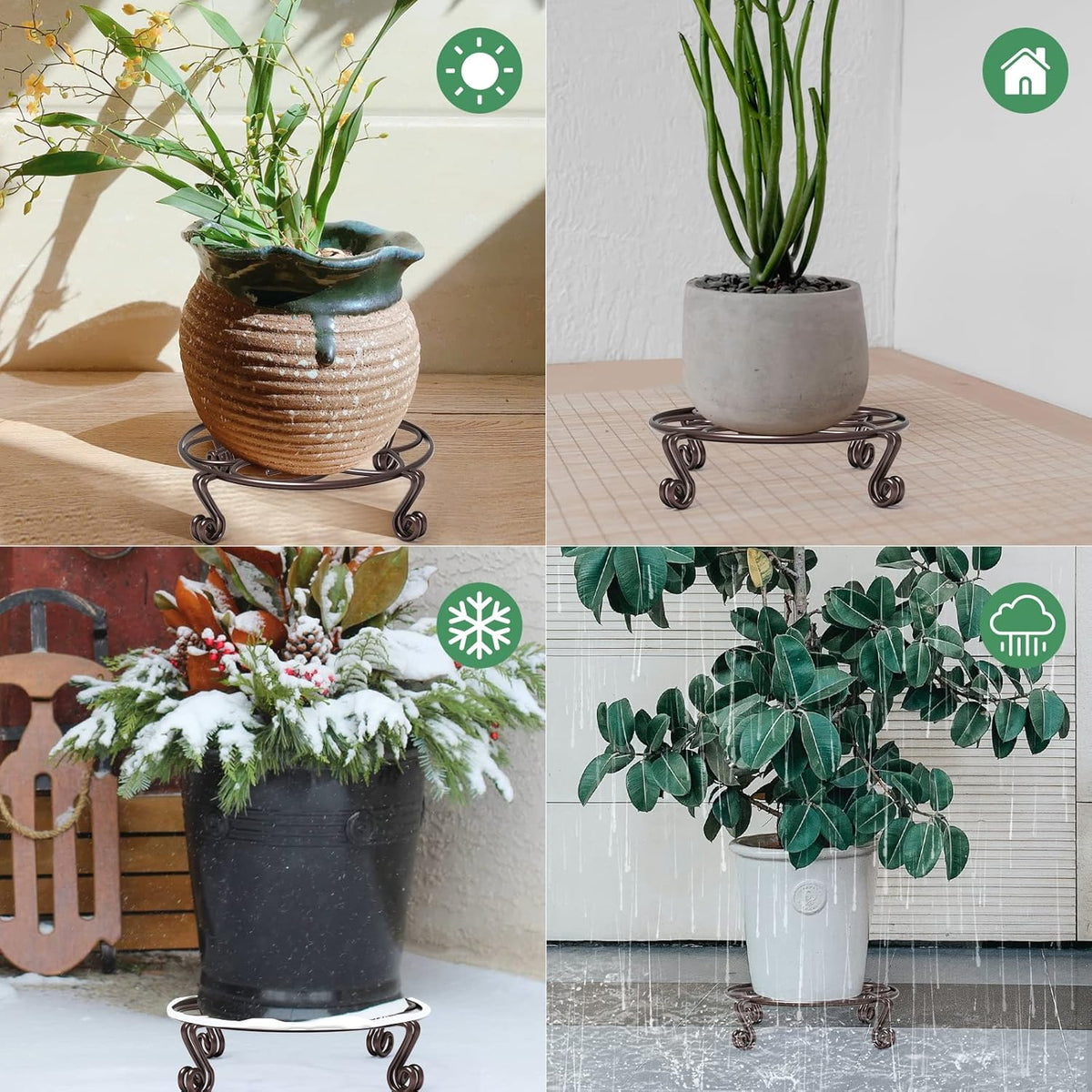 Yimobra 4 Pack Plant Stand for Flower Pot Heavy Duty Potted Holder Indoor Outdoor Metal Rustproof