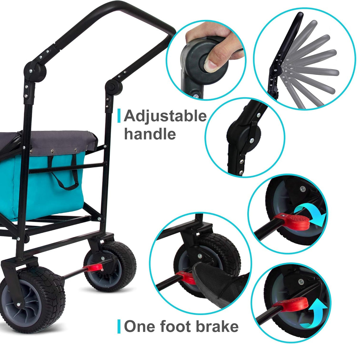 TMZ All Terrain Utility Folding Wagon, Collapsible Garden Cart, Heavy Duty Beach Wagon, for