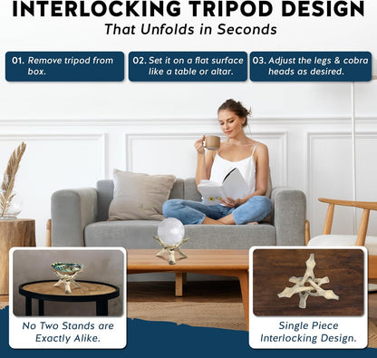 Alternative Imagination Wooden Tripod Display Stand - 6-Inch Hand Carved Holder Made from Mango