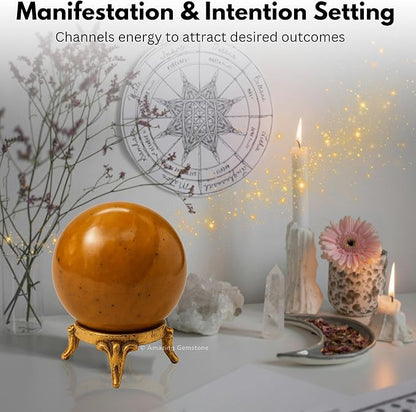 Amazing Gemstone Yellow Jasper Crystal Ball with Stand - 2 Inches Crystal Sphere Meditation Balls