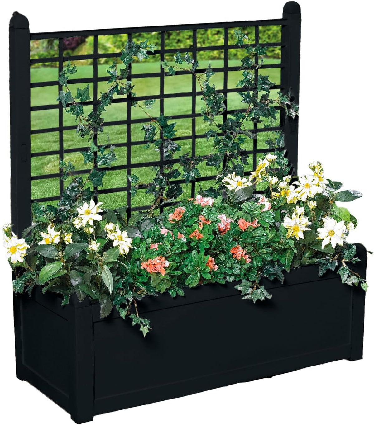 BrylaneHome Outdoor Freestanding Climbing Flower Plant Box with Trellis Planter Patio Deck Yard