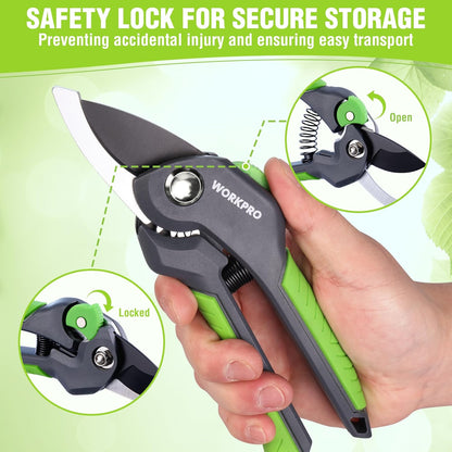 WORKPRO 8.5" Bypass Pruning Shear, Heavy Duty Garden Scissors & Clippers with Labor-Saving Design