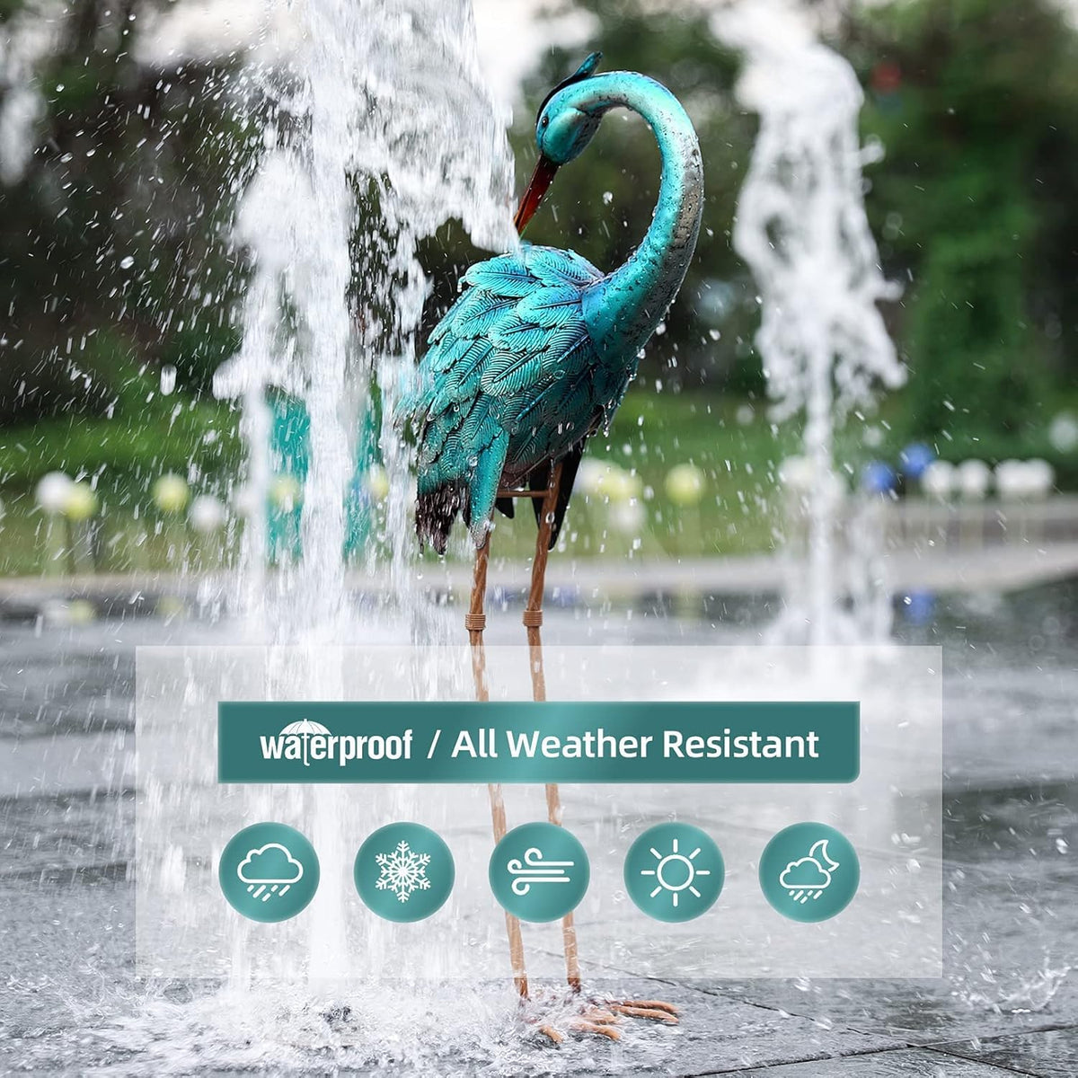 chisheen Crane Garden Statues, Metal Garden Crane Outdoor, Blue Heron Sculpture Metal Yard Art