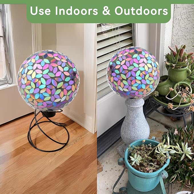 Lily's Home Colorful Mosaic Glass Gazing Ball, Designed with a Stunning Holographic Petal Mosaic