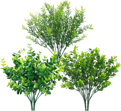 Ouddy Decor 6 Bundles Artificial Greenery Stems Mixed Fake Plastic Plants Eucalyptus Rosemary Faux