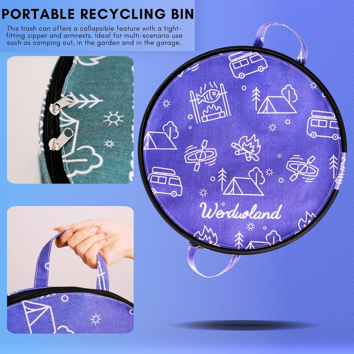 1 Pcs 30 Gallon Collapsible Trash Can Portable Waterproof Reusable with Zippered Lid for RV's