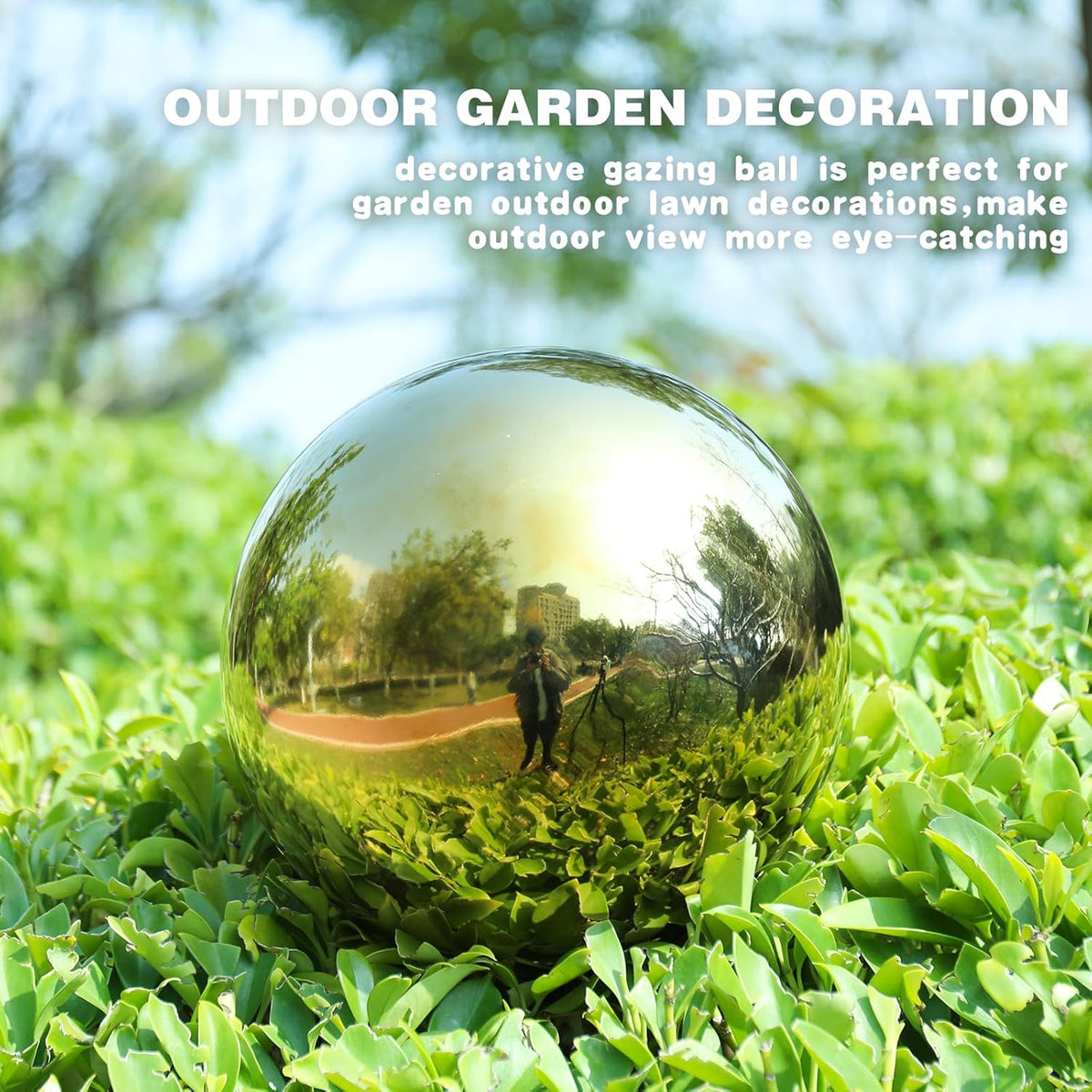 VCUTEKA Gazing Ball, 10" Stainless Steel Mirror Ball Reflective Garden Sphere, Gazing Globe for