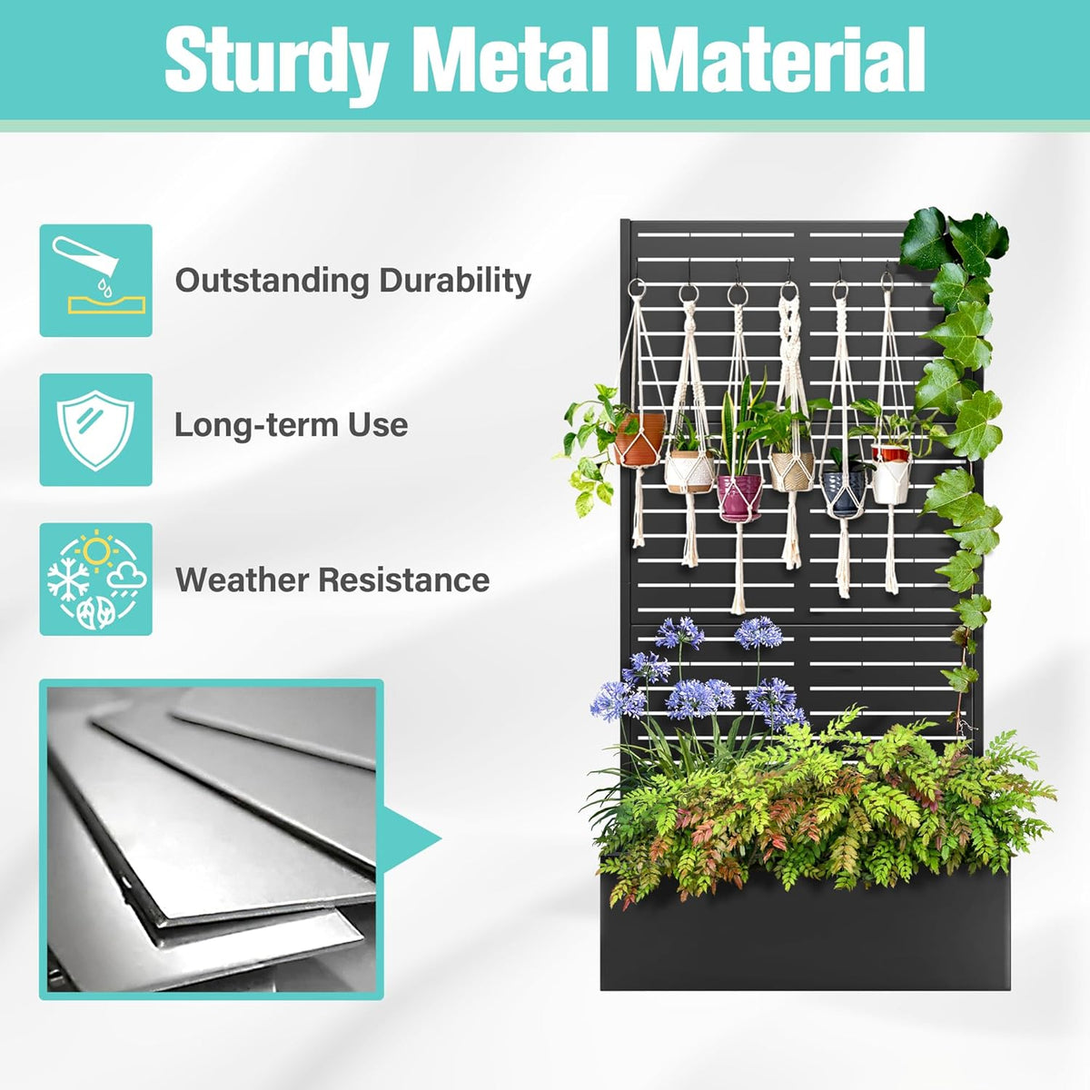 71"x35"x16" Metal Planter Box with Trellis Raised Garden Bed with Trellis, Trellis with Planter Box