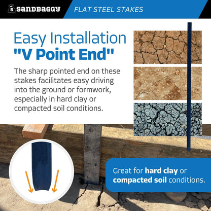 Sandbaggy Flat Steel Stakes for Concrete Forms with Nail Holes - 1.5" Wide - Painted - Removable