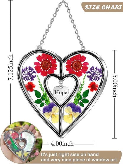 KY&BOSAM Heart Suncatchers Hope Stained Glass Hangings for Windows Sun Catcher with Unique Pressed