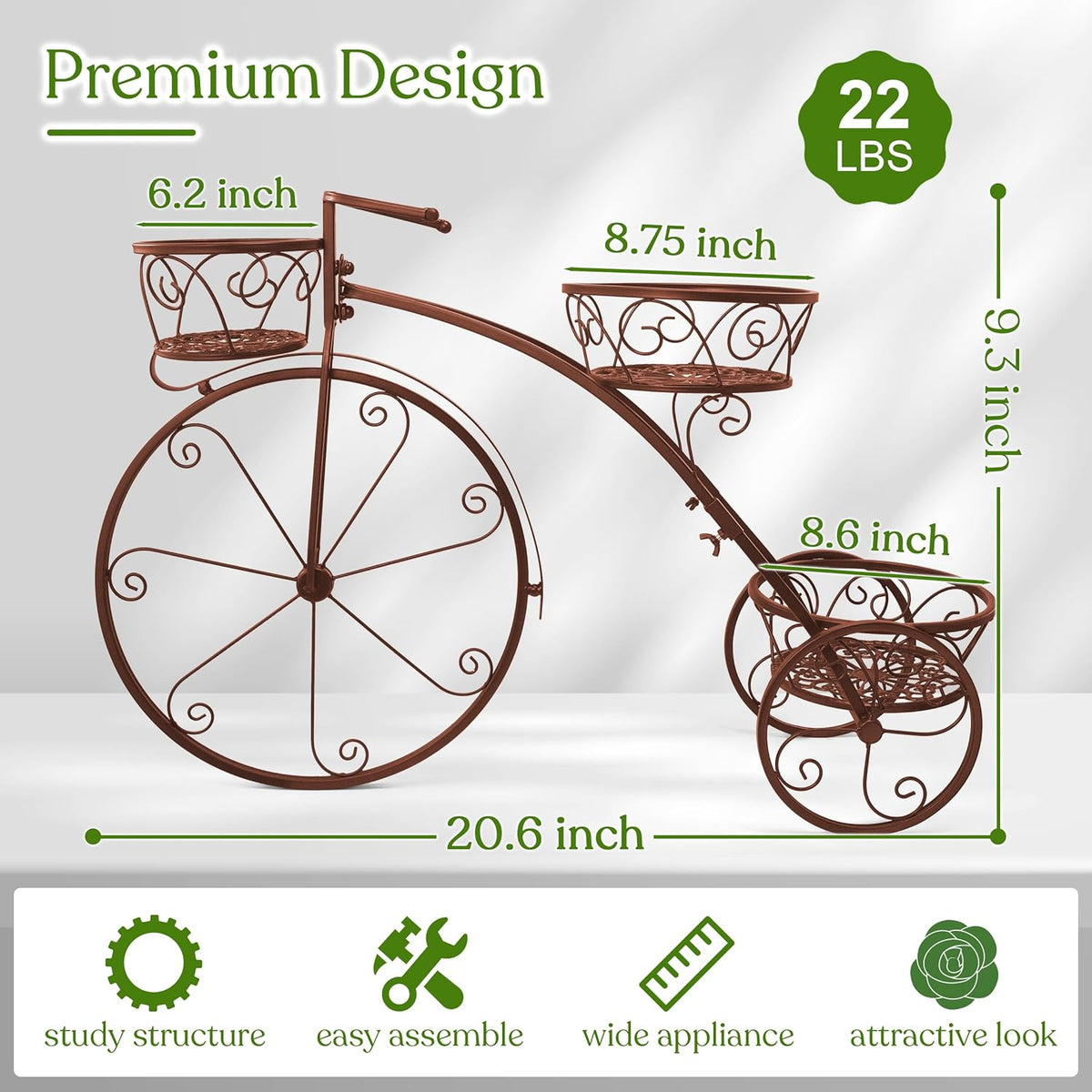 Sorbus Tricycle Plant Stand - Flower Pot Cart Holder - Ideal for Home, Garden, Patio - Great Gift