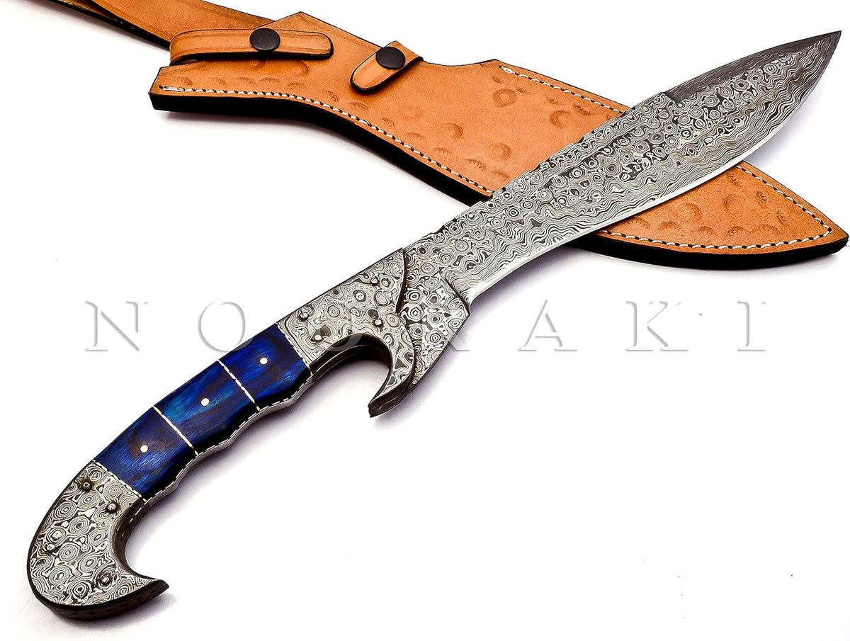 Nooraki - 18 inches Handmade Damascus Steel Machete/Kukri Knife, Bushcraft Knife, Hunting Knife