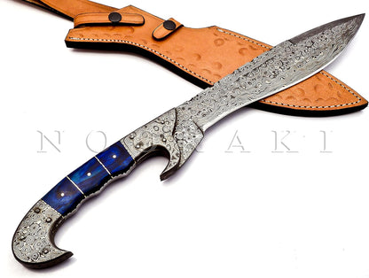 Nooraki - 18 inches Handmade Damascus Steel Machete/Kukri Knife, Bushcraft Knife, Hunting Knife