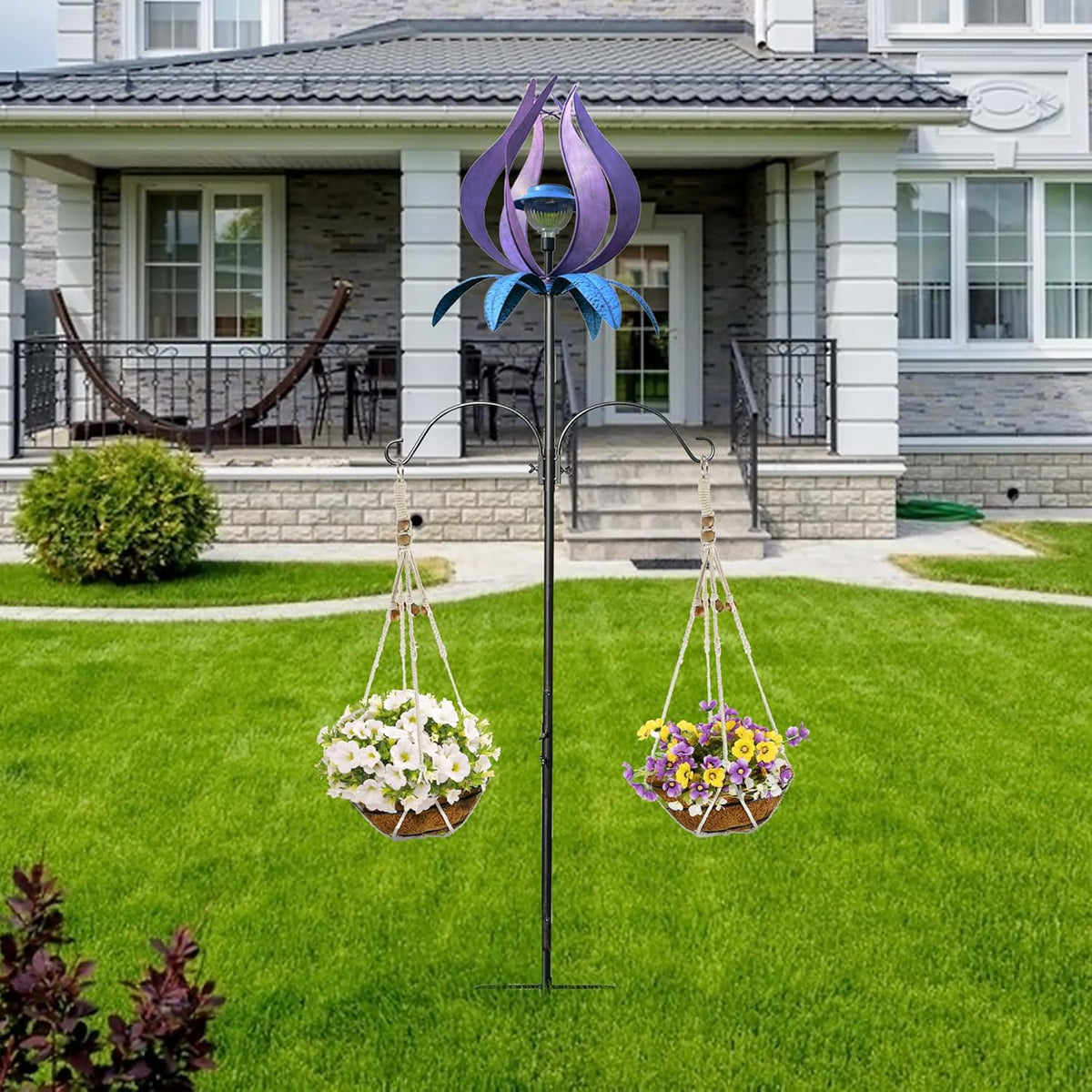 J-Fly Metal Wind Spinner Outdoor Terrace Windmill LED Solar Landscape Light Outdoor Garden