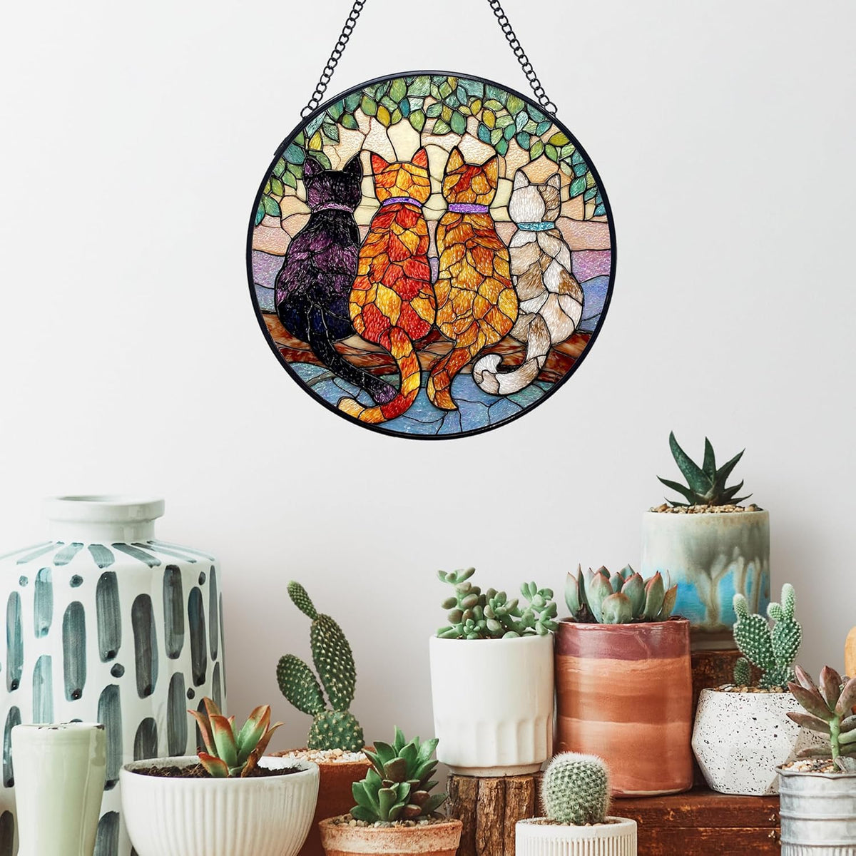 Cat Stained Glass Window Hanging Suncatchers, Cat Mom Lovers Owner Gifts Sun Catchers Indoor Window
