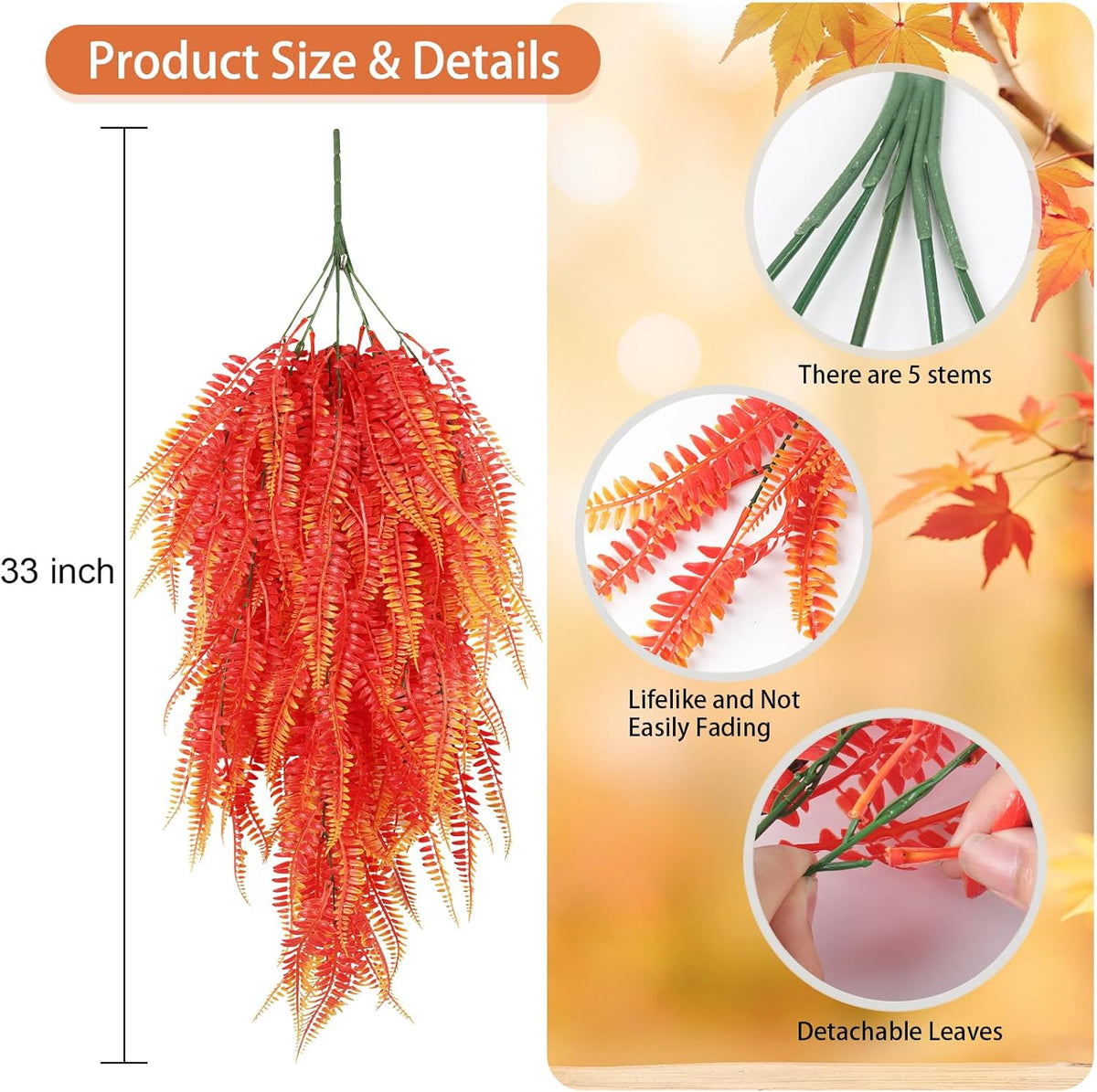 RECUTMS Artificial Hanging Plants 4Pcs Fake Boston Fern Real Touch Faux Greenery Leaves UV