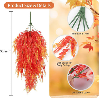 RECUTMS Artificial Hanging Plants 4Pcs Fake Boston Fern Real Touch Faux Greenery Leaves UV