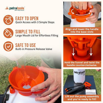 PetraTools HD101 Garden Pump Sprayer, 52-in Long Hose & 2 Nozzles, 1 Gallon