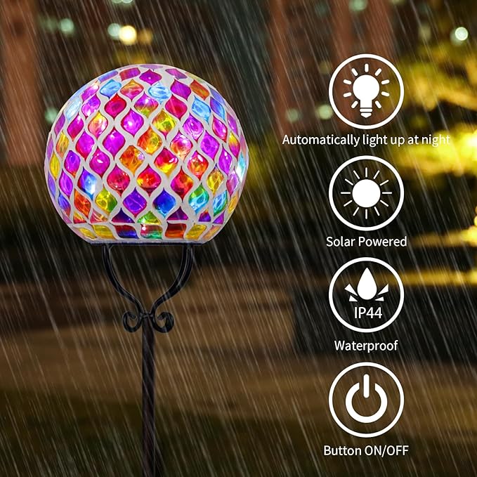 VCUTEKA Solar Outdoor Lights Garden Decor Mosaic Solar Garden Lights Waterproof Glass Ball LED