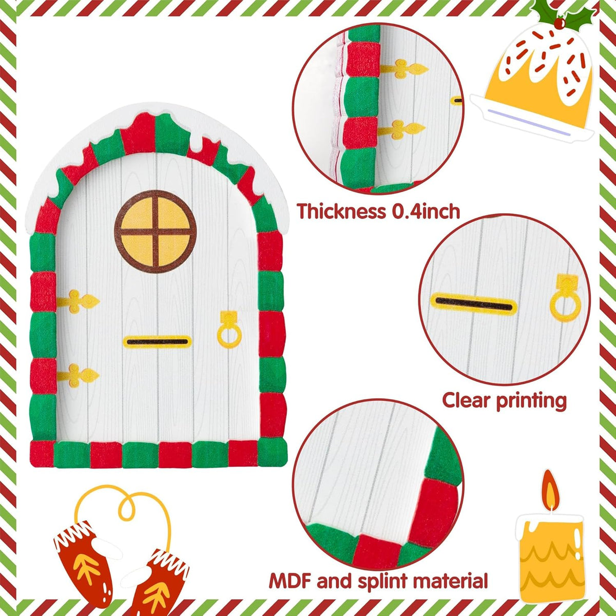 Haooryx Christmas Elf Garden Miniatures - 22Pcs Christmas Magic Fairy Doors Decoration Kit Wooden