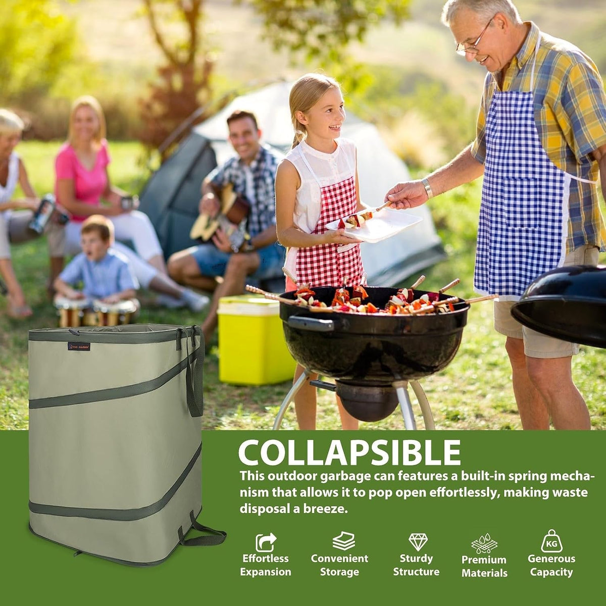 YUDI & GARDEN 46 Gallon Square Collapsible Yard Waste Containers｜Collapsible Trash Can｜Camping