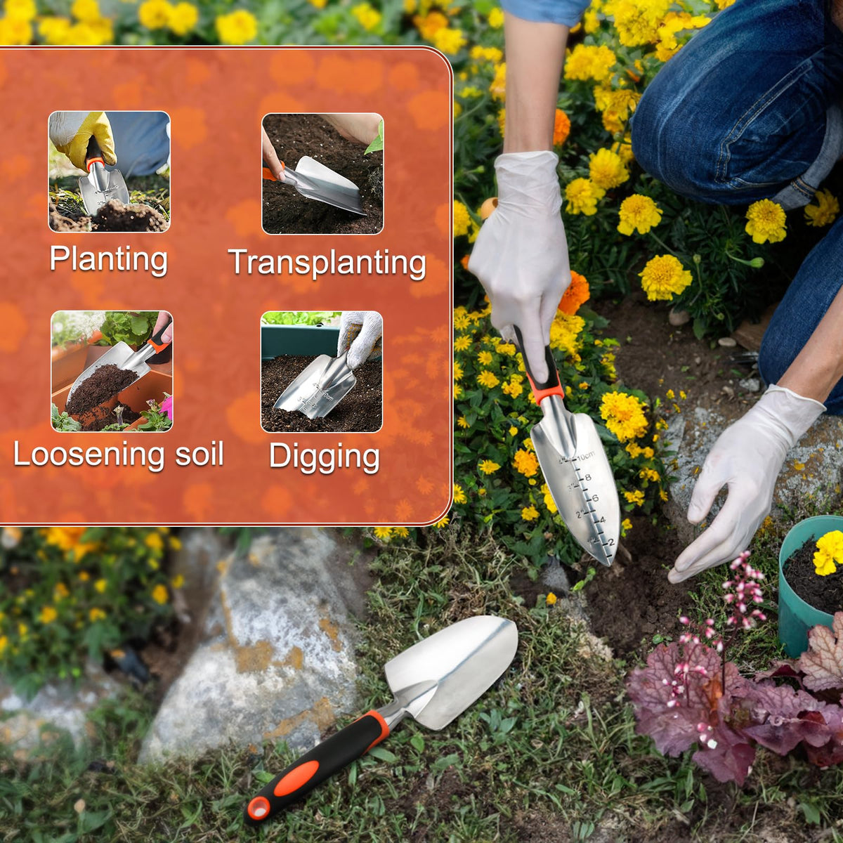 Garden Shovel Trowel Garden Tool Set, 2 Pack Heavy Duty Gardening Tools Set Include Wide Garden