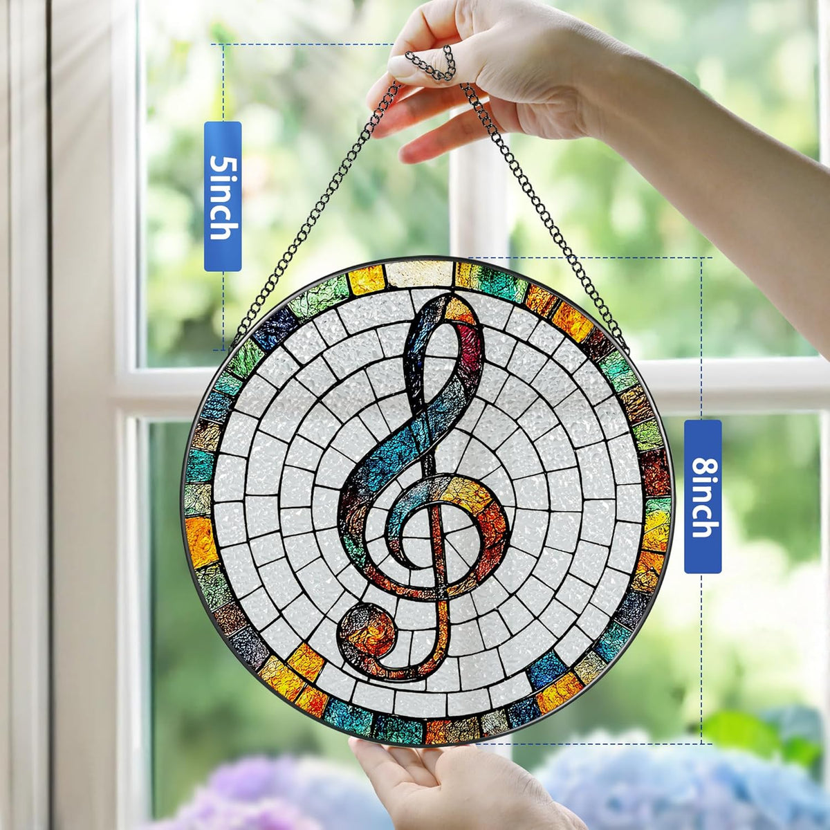 Stained Glass Window Hanging, Pauyadu 8 Inch Musical Stained Glass Suncatcher, Window Decor