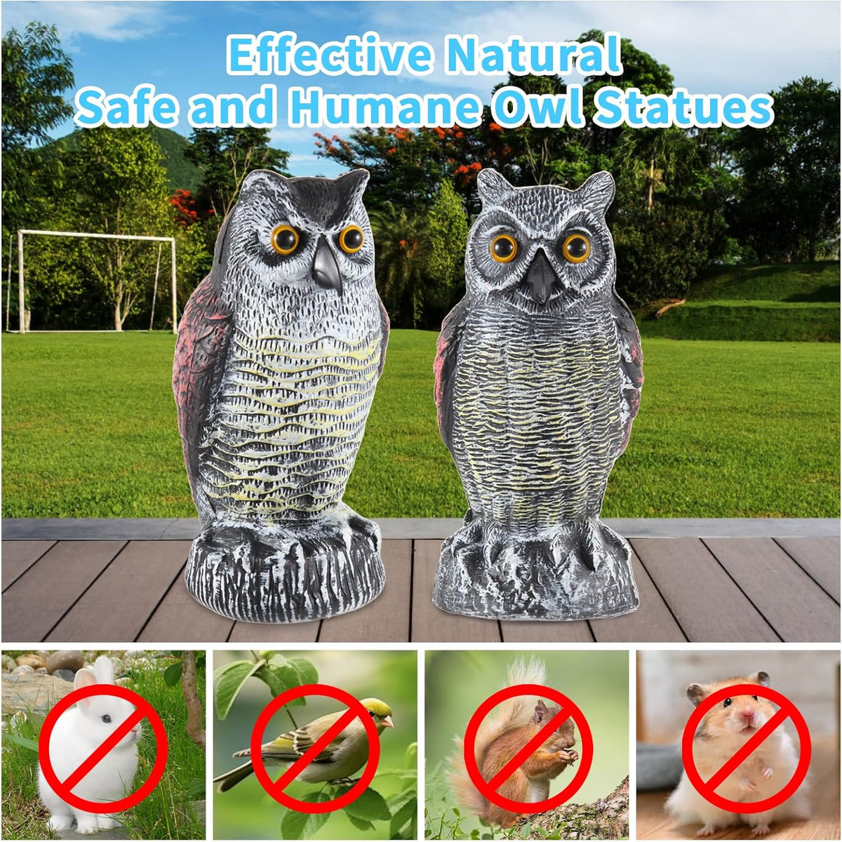 Hedoc 2 Pack Fake Owl Decoys to Scare Birds Away, Great Horned Owl Bird Deterrents, Nature