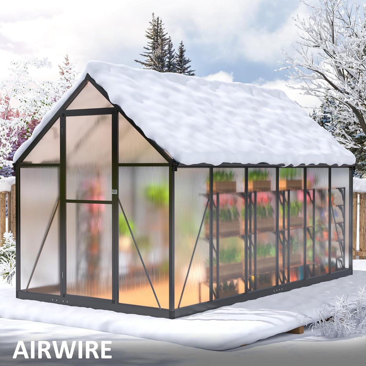 6x11 FTQuick Setup Polycarbonate Greenhouse with Roof Vent, Large Aluminum Walk-in Green House for