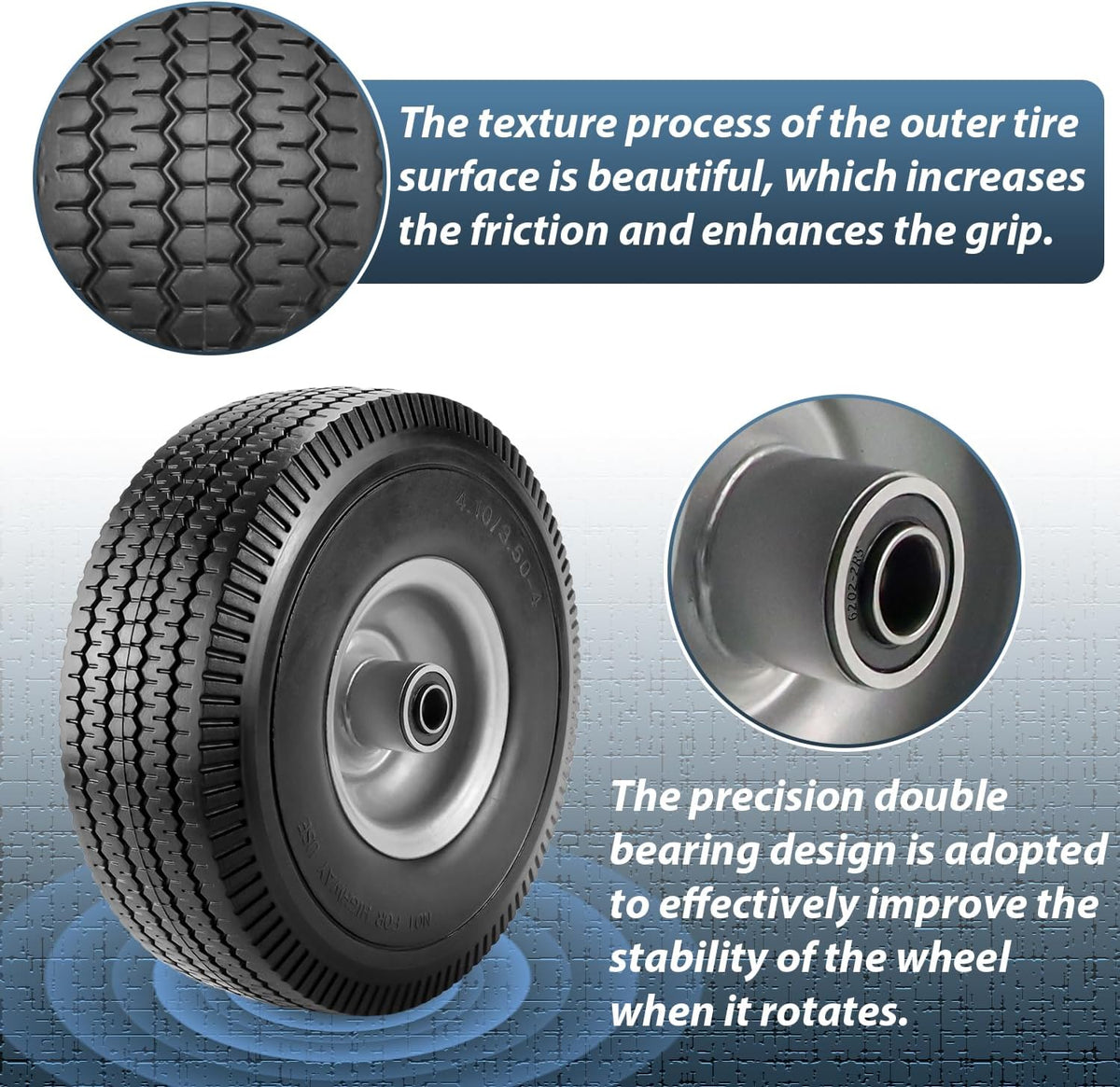 Cenipar 10" 4.10/3.50-4" Flat Free Tire and Wheel 10" Polyurethane Solid Tire with 5/8" Bearings