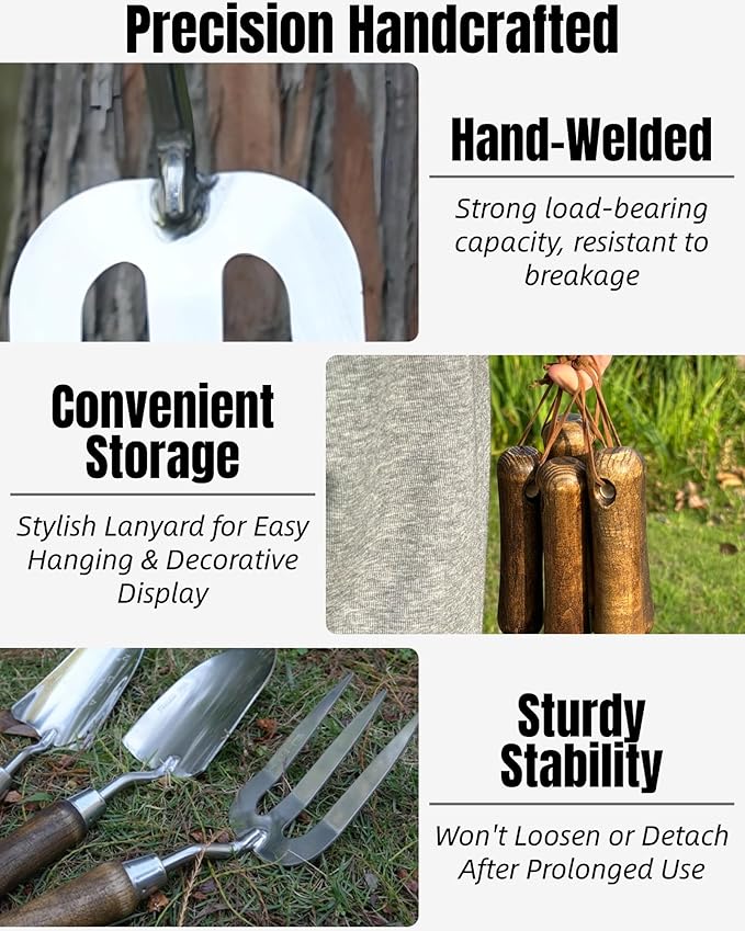 Garden Tool Set, 6PCS Heavy Duty Stainless Steel Gardening Hand Tools with Ropes, Includes Trowel
