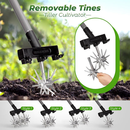 Walensee Rotary Cultivator Garden Tool – Adjustable Hand Tiller for Gardening & Lawn Care with