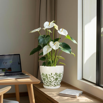 Ceramic Planter - 8.2 Inch Plant Pot for Indoor Outdoor Plants, Boho Round Ceramic Flower Pot with