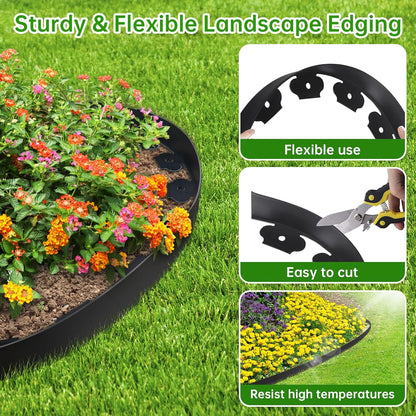 Landscape Edging Border No Dig - 20FT 4IN Tall Garden Edging Border with 20 Stakes, Plastic Garden