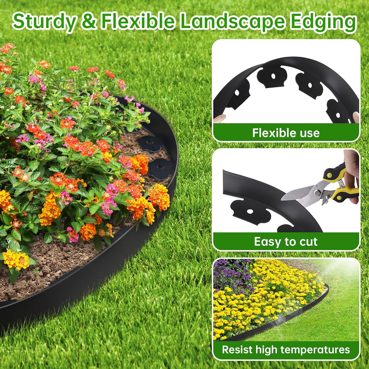 Landscape Edging Border No Dig - 20FT 2IN Tall Garden Edging Border with 20 Stakes, Plastic Garden