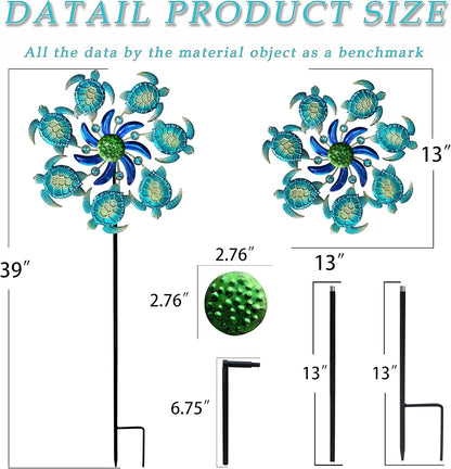 39" Sea Turtle Wind Spinners Garden Stake-Ocean Theme Outdoor Decorations- Metal Stake Yard