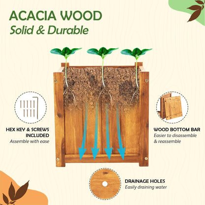 Idzo Hardwood Outdoor Flower Box, Durable Acacia Wood Flower Boxes for Outdoor Plants with