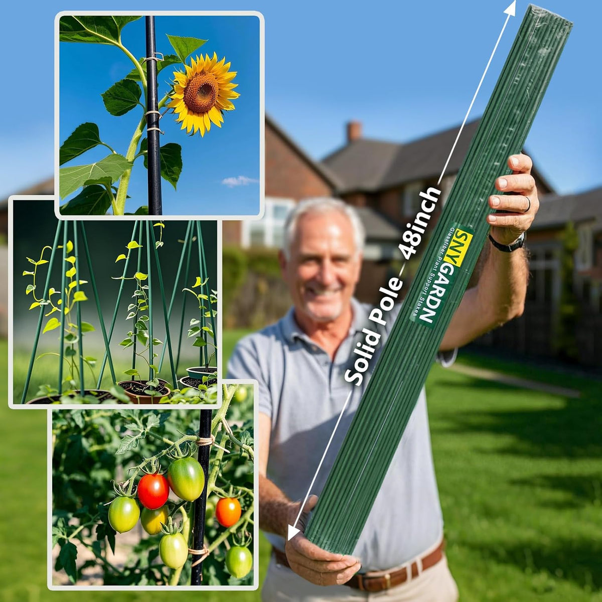 Garden Stakes 48 inch 20 Pack 0.27" Dia Solid Glassfiber Plant Support Rod Tomato Trellis Stakes