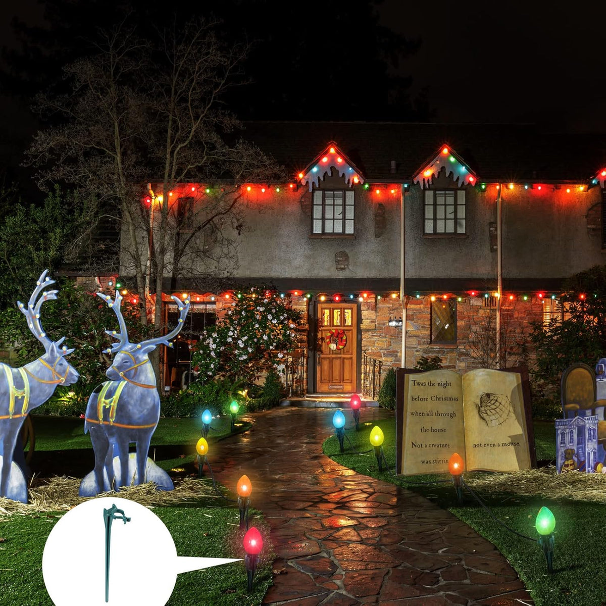 Jetec 200 Pieces Christmas Light Stakes Universal Yard Lawn Holiday 7.5 Inches Light Ground Stakes