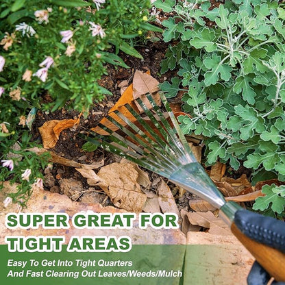 Haliaeetus Garden Hand Rake, 14.6'' Small Rake for Tight Areas, 9 Tines Stainless Steel with