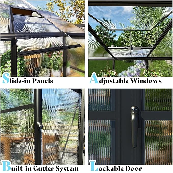 AMERLIFE 8x14x7FT Polycarbonate Greenhouse, Walk in Greenhouse with Quick-Connect System, Green