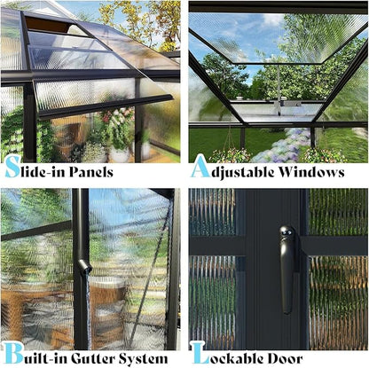 AMERLIFE 8x14x7FT Polycarbonate Greenhouse, Walk in Greenhouse with Quick-Connect System, Green