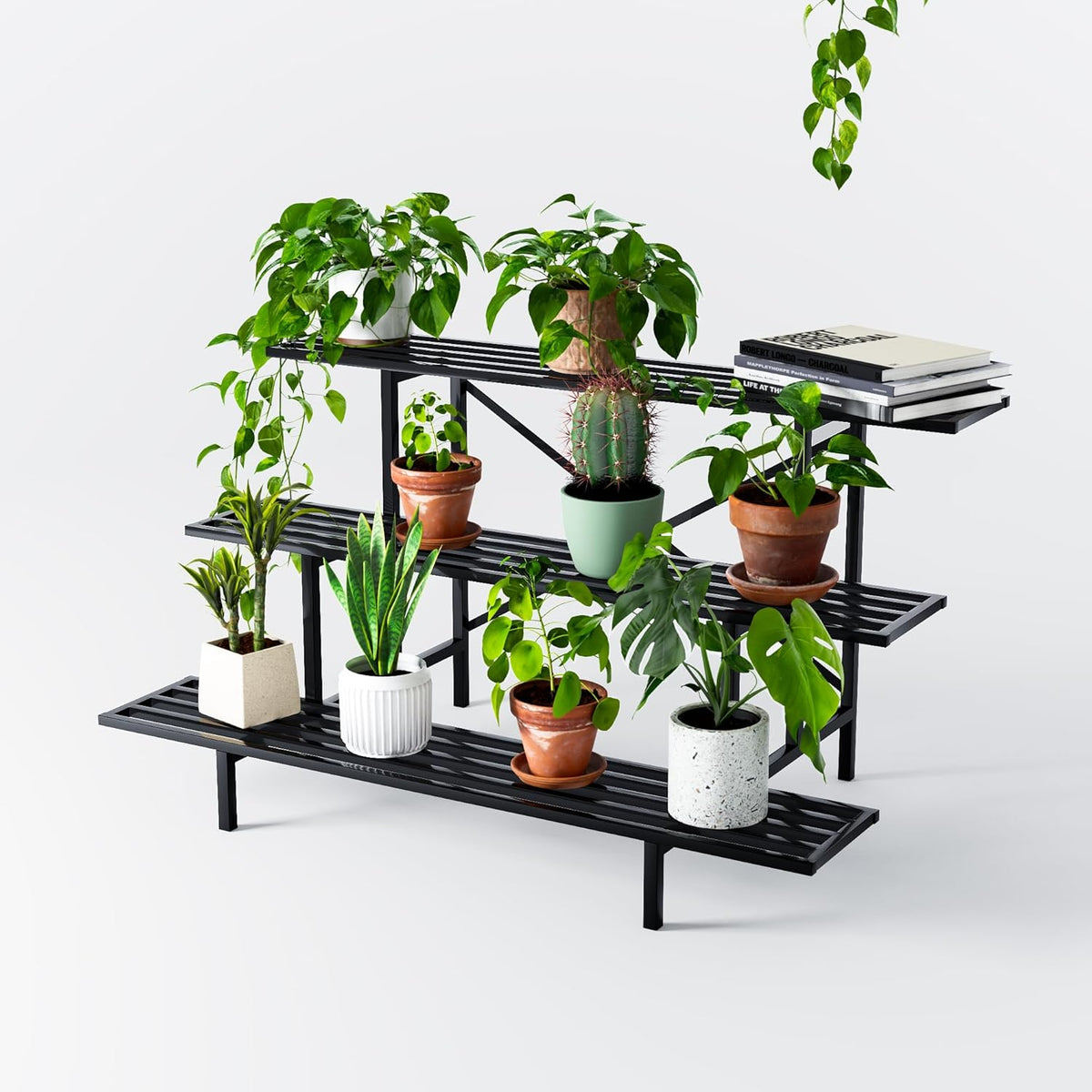 Zhongma 3 Tier Sturdy Metal Plant Stand, L45.67 x W26 x H23.6 inch, Heavy Duty Plant Holder for
