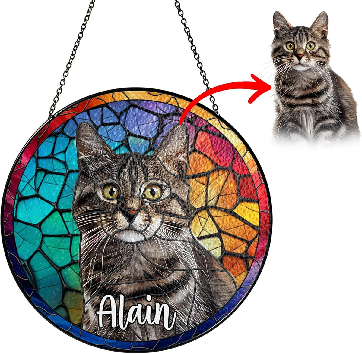 Personalized Pet Stained Glass Suncatcher Custom Name Pet Photo Ornament Window Hanging Home Decor