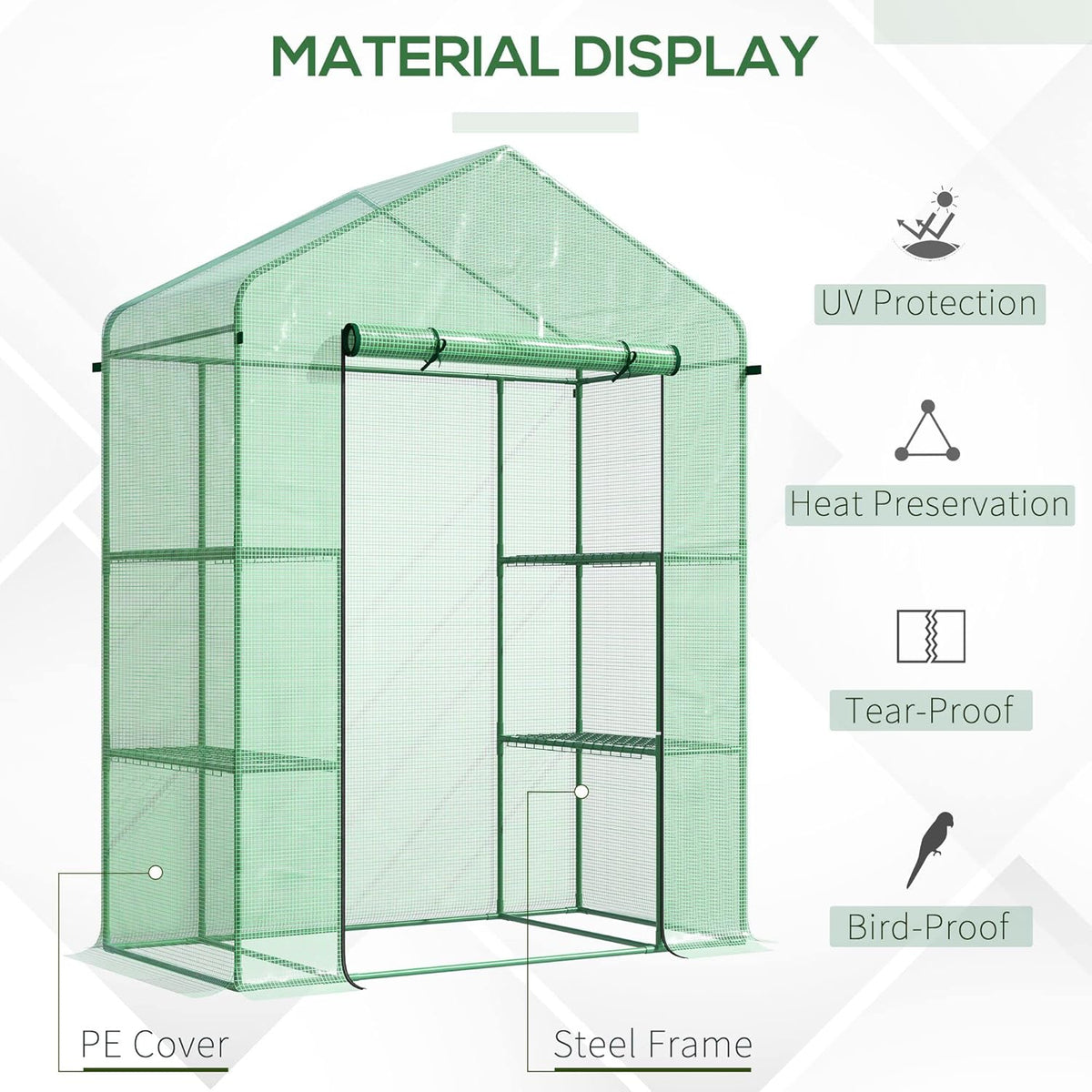Outsunny 5' x 2.5' x 6.5' Mini Walk-in Greenhouse Kit, Portable Green House with 3 Tier Shelves