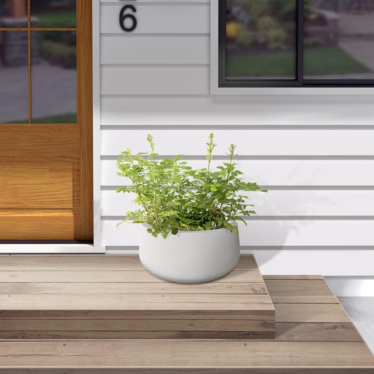 Kante 19.6" Dia Round Concrete Planter, Outdoor Indoor Garden Plant Pots with Drainage Hole and