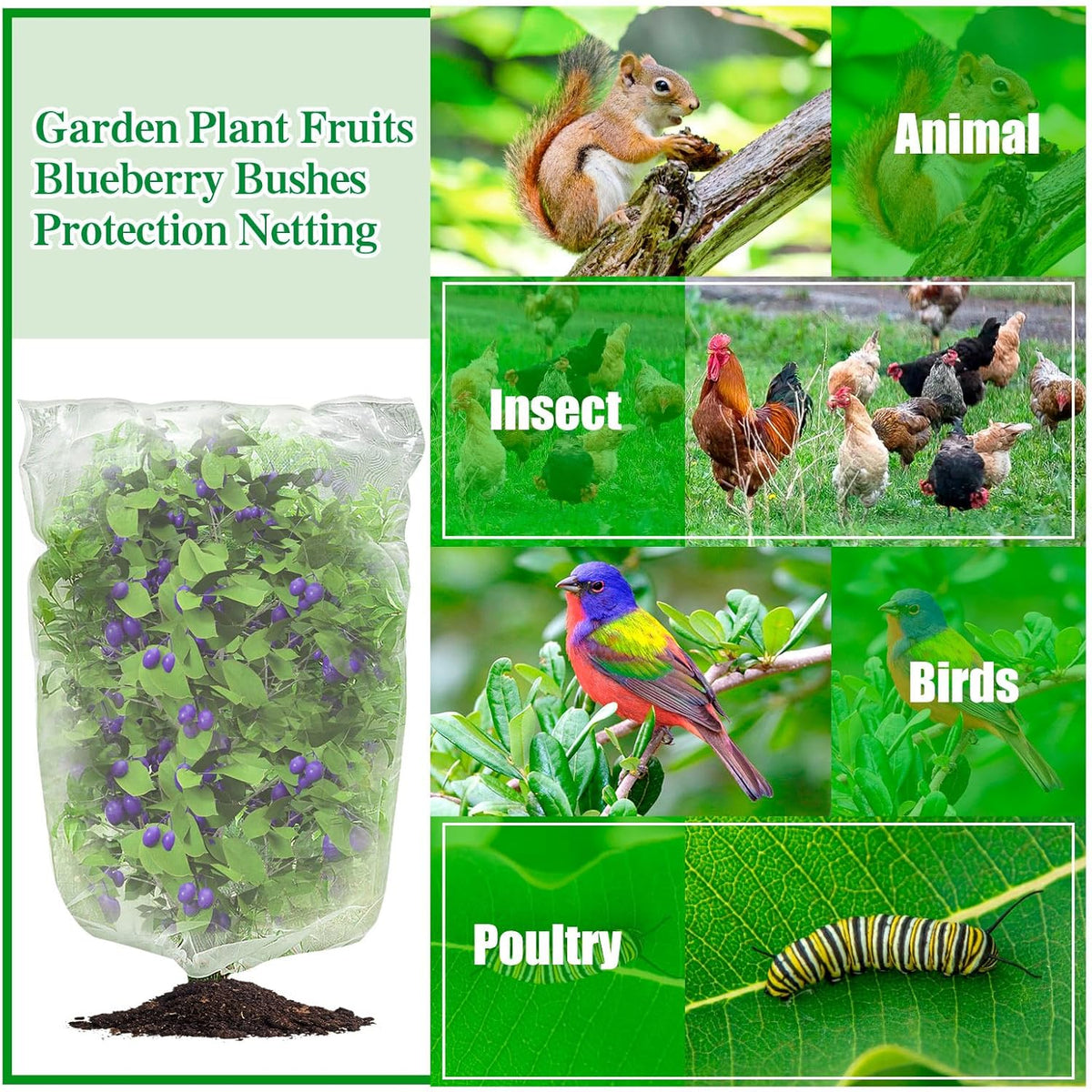 3 Pcs Plant Barrier Net Mesh, Plant Barrier Net Mesh, Bird Netting, Barrier Bags for Vegetables
