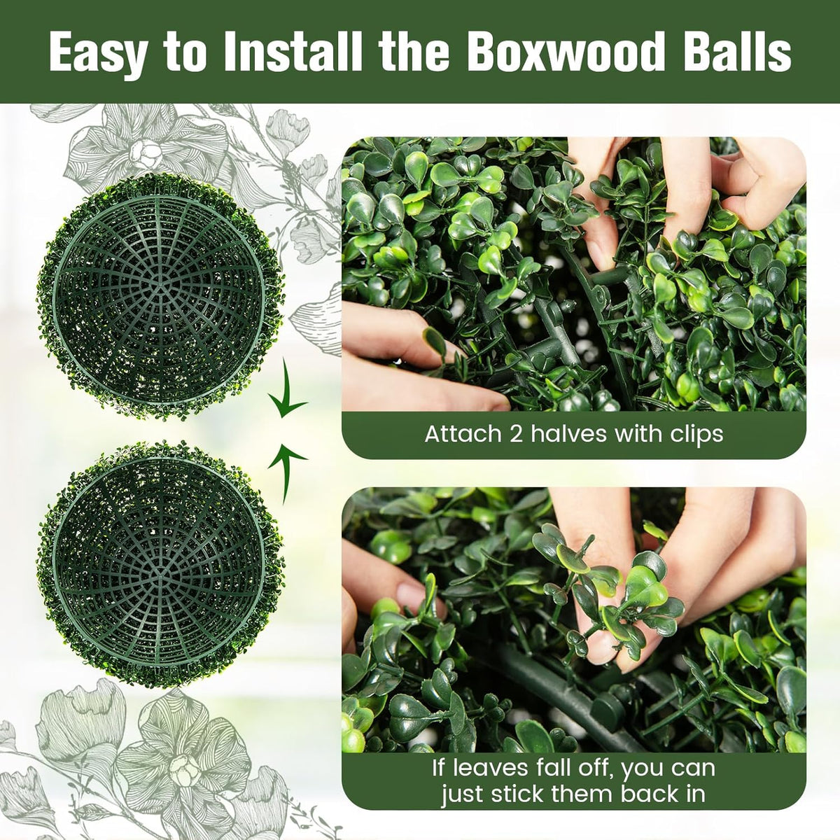 Goplus 2 PCS 19 Inch Artificial Plant Topiary Ball, Round Faux Boxwood Balls Outdoor, Garden