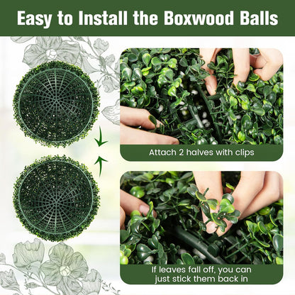 Goplus 2 PCS 19 Inch Artificial Plant Topiary Ball, Round Faux Boxwood Balls Outdoor, Garden