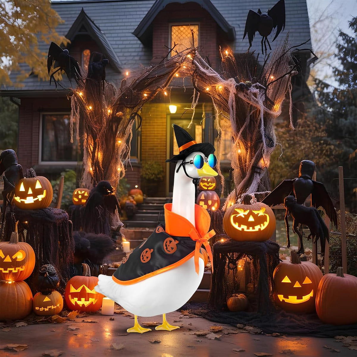 Halloween Goose Outfit and Fall Porch Goose Outfits with Hat & Sunglasses, Cement Plastic Goose